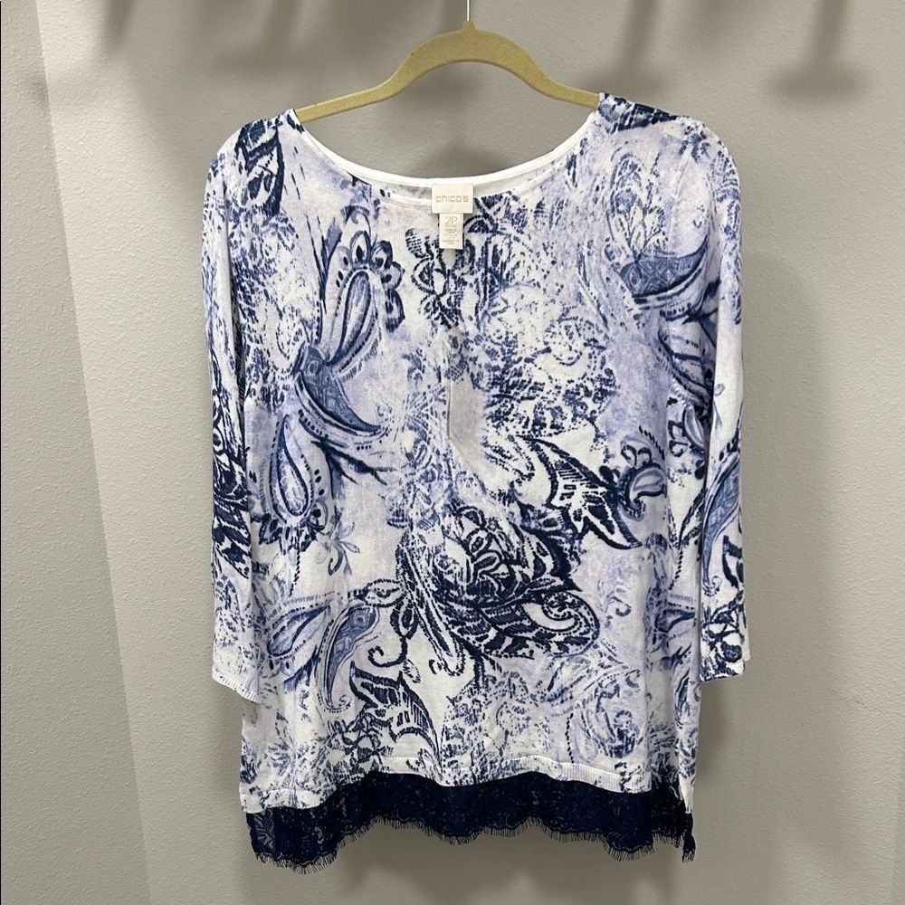 Chico's Nwt Indigo and White Paisley sweater